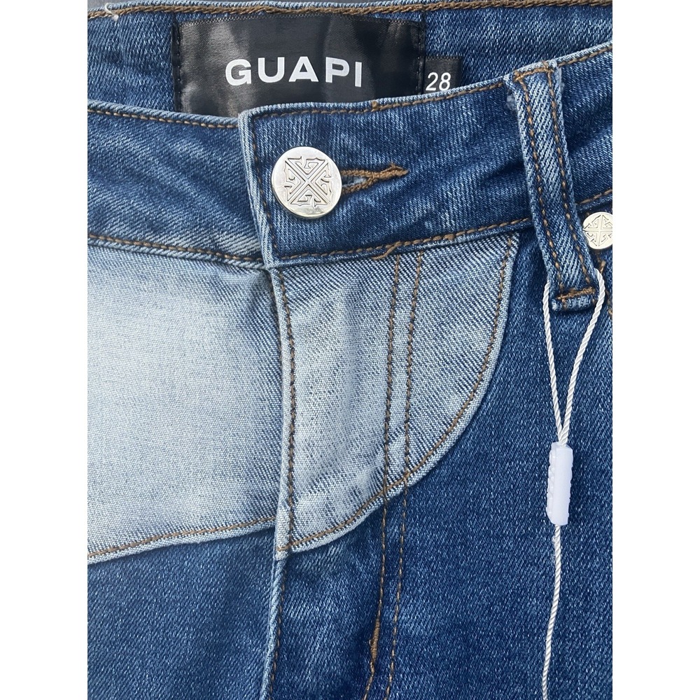 GUAPI Mens Size 28 Wavy Stacked Jeans Two Tone Patchwork Streetwear Blue - Picture 3 of 10